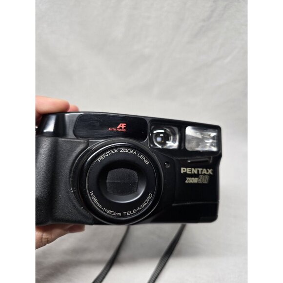 Pentax Zoom-90 Black Tele-Macro Auto Focus Point & Shoot Film Camera With Case - Picture 9 of 16
